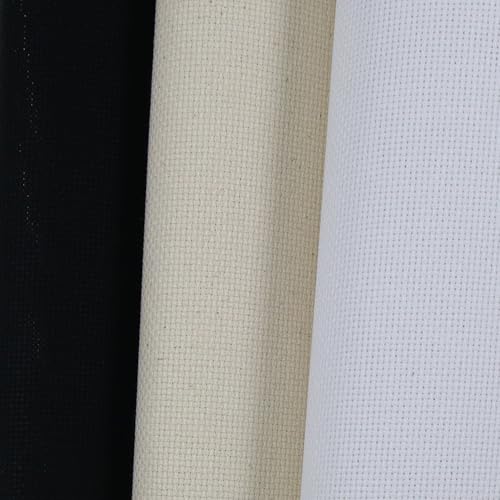 Image of KCS 3 pc of 15 inch x 18 inch(38cmx45cm) Counted Cross Stitch Cotton Aida Cloth Needlework Rolled Fabric Box,18CT,White+Oatmeal+Black