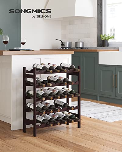 Songmics 30-Bottle Wine Rack, 5-Tier Freestanding Floor Bamboo Wine Holder, Display Stand Shelves, Wave Bars, Espresso Ukwr25Br #TOP1