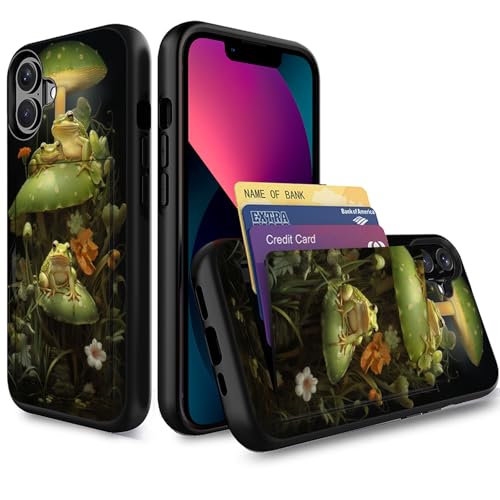 wiaekosef for iPhone 17 Case,Wallet Case Credit Card Holder Dual Layer Hybrid Shockproof PC + TPU Case Cover for iPhone 17 6.3" 2025,Cute Frog