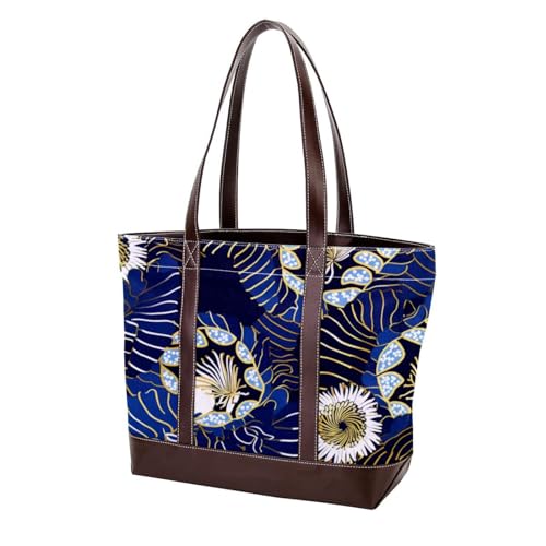 Sac fourre-tout en toile pour femme bleu et multicolore avec fermeture éclair