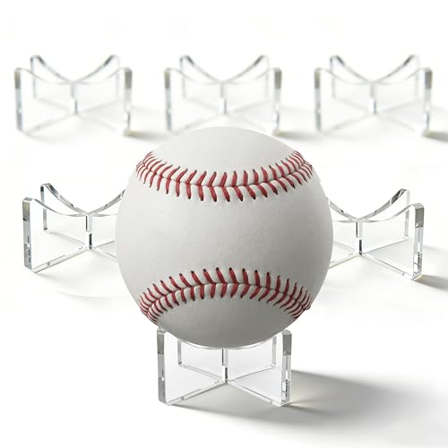 Kaulipoa 6-Pack Baseball Stand Display Holder Small Clear Acrylic Memorabilia Case for Softball & Signed Ball Anti-Yellowing Autograph Game Base for Collectible Ball Display