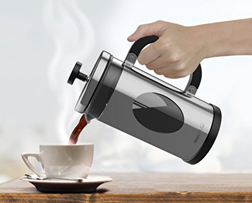 bonVIVO French Press 1L Silber – Kaffeebereiter groß aus Glas & Edelstahl – Kaffeepresse 8 Tassen – Coffee Maker ohne Filter – für Familie & Gäste 5