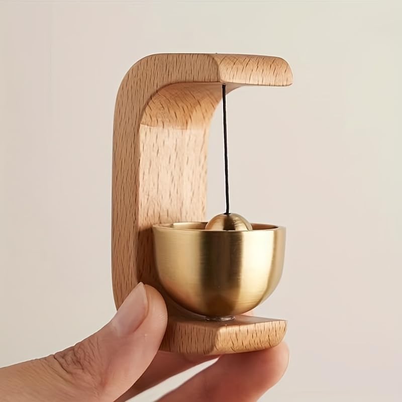 Image of Decortwist Japanese Style Wooden Wind Chime for Entryways Minimalist Door Hanging Bell with Soft Brass Tone Zen Decor for Home, Office & Boutique Spaces