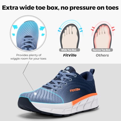 Image of FitVille Wide Walking Shoes for Men Comfortable Lightweight Running Wide Toe Box Shoes for Men Non Slip Cushioned