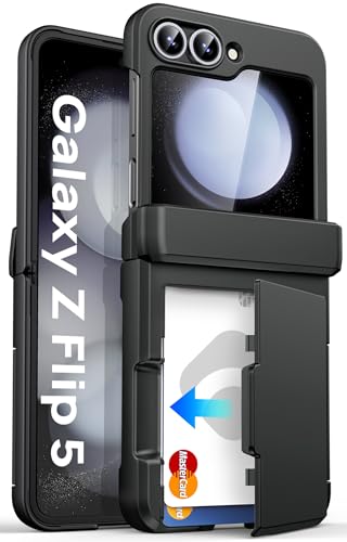 Image of ASAFCASE for Samsung Galaxy Z Flip 5 Wallet Case with Card Holder, Black