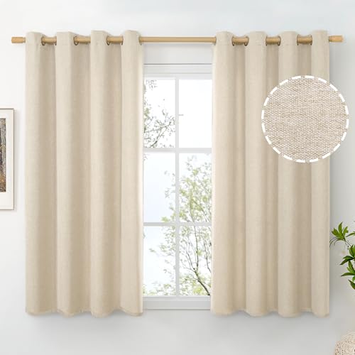 BGment Short Oatmeal Linen Curtains 54 Inch Length 2 Panels for Window, Thick Privacy Drapes Light Filtering with Grommet No See Through for Bedroom Living Room, Each 52 Inch Wide