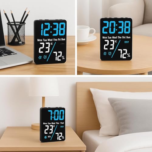 Image of CBK Digital Alarm Clock Table Clock with LED Display, Temperature and Humidity Monitor Compact Desk Clock for Students,Home, Office, Bedroom, Living Room,Home Decor, Corporate Use (12Cm * 9 Cm)