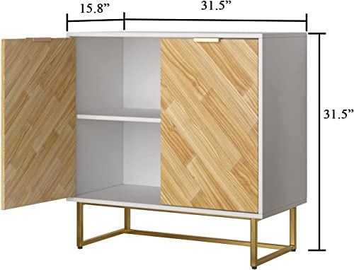 White Sideboard Buffet Cabinet With Storage, Modern Credenzas Storage Cabinet With Gold Metal Base, Accent Entryway Cabinet With Adjustable Shelf, Credenzas For Living Room Bedroom, Hallway, Set Of 2 #TOP1