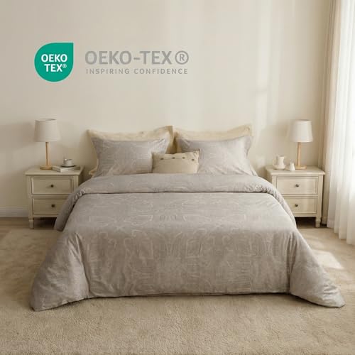HeimenAogo Egyptian Cotton Duvet Cover California King Sateen Weave, Silky Soft Boho Duvet Cover Zipper Closure, Long Staple Cotton Bed Linen Boteh Damask Medallion Paisley 3Pcs (104"×98") by HeimenAogo - Used condition - Image 2