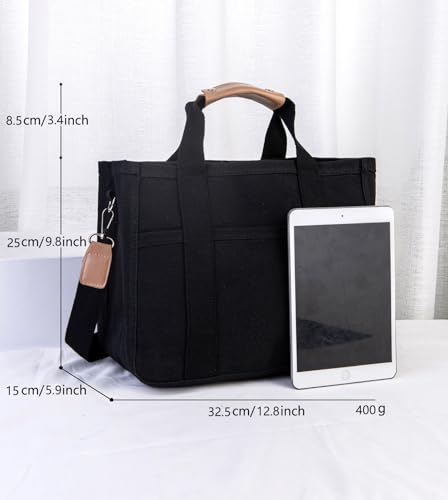 Women Multi-pocket Canvas Tote Bag Large Capacity Shoulder Crossbody Handbag With Compartments4