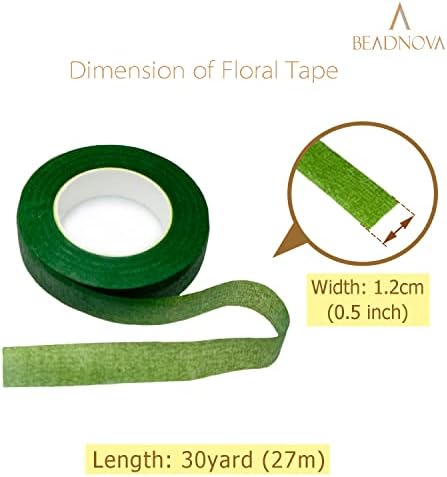 BEADNOVA 꽃무늬 테이프 1.3cm(1/2인치) 꽃 테이프 다크 그린 플로럴 테이프 부케용 꽃꽂이 스템 랩 공예용 (다크 그린, 27.4m(30야드) — 사진 2