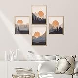 SIGNWIN Framed Sunlight Sunset Sunrise Mountain Wall Art, Set of 4 Forest Landscape Wall Decor Prints, Wilderness Nature Wall Décor for Living Room, Bedroom - 11"x14" Natural