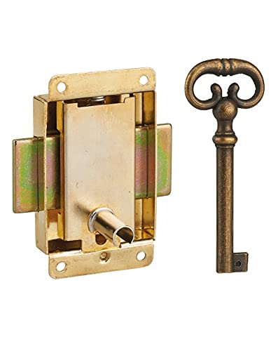 THIRARD - Serrure de Meuble en Applique pour Porte d'Ameublement - Axe 20 mm - 40x50 mm - Laiton - 1 Clé - Coffre et Pêne Acier - Pose à Droite ou à Gauche...
