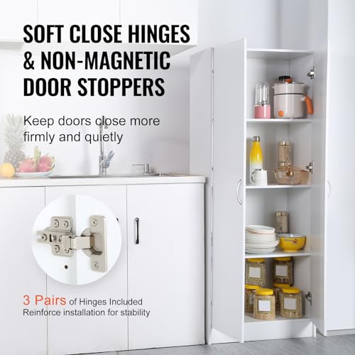 VEVOR Kitchen Pantry Cabinet, 60" Tall Food Pantry Storage Cabinet, 110LBS Freestanding Storage Cabinet with 3 Shelves(2 Adjustable), Engineered Wood Utility Pantry for Kitchen, Dining Room by VEVOR - Image 5