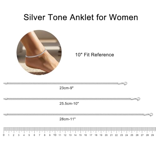 Image of Fiusem Silver Tone / 18k Gold Plated Anklet for Women, 3.5mm Stainless Steel Cuban link Chain Anklets for Women, Women's Anklets 9 inch /10 inch /11 inch