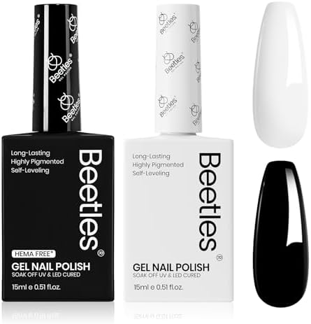 beetles Balck and White Gel Polish - Monochrome Aesthetics Hema-Free Black and White Color Gel Set, 2 Pcs 15ml Polish Soak Off Led French Nail Art Manicure Salon Diy at Home