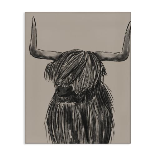 Stupell Industries 'Longhorn Highland Cattle Charcoal Line'| Canvas Art