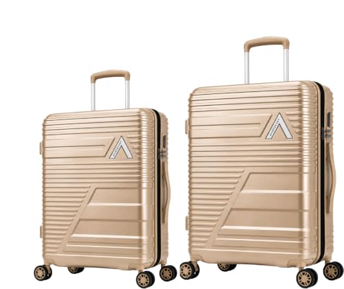 Image of Aristocrat Lineo Polycarbonate (Champagne, Set of 2 (55cm /65cm)) | Shell Luggage with Combination Lock Dual Wheel Antitheft Zipper Spacious Interior