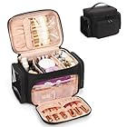 Kosmetiktasche Groß, Reise Make Up Tasche Damen Schminktasche mit Pinselhalter Fach, Portable Makeup Bag Organizer (A-Fabric schwarz)