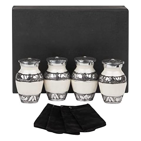 Keepsake Cremation Urns for Human Ashes Male Female Adult Set of 4 Including Velvet Box (WHITE, KEEPSAKES SET of 4) Cover