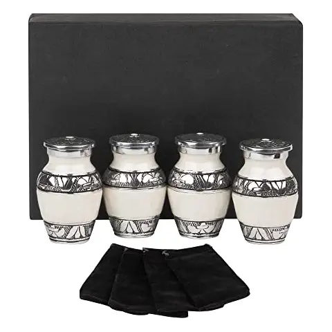 Keepsake Cremation Urns for Human Ashes Male Female Adult Set of 4 Including Velvet Box (WHITE, KEEPSAKES SET of 4) Cover