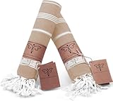 SMYRNA TURKISH COTTON Classical Series Turkish Hand Towels Set of 2, 18x30 inch, Decorative Turkish Hand Towels for Bathroom, Kitchen, Face, Hair, Tea, Yoga, Gym, Dishcloth Set of 2, Latte