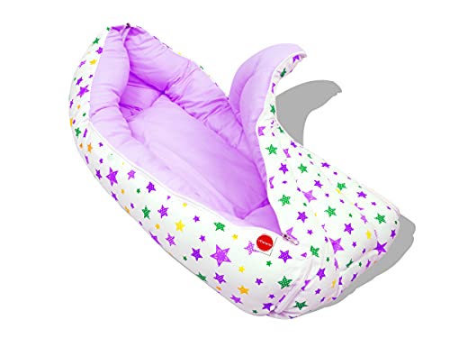 Image of VParents Joy Purple Cotton Combo: Nursing Support, Mosquito Net Attached Bed and Carrying Nest