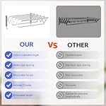 XXL-39.4'' Clothes Drying Rack Wall Mounted with Hooks - Extendable, Foldable & Removable Laundry Drying Rack, 110lbs Heavy Duty Drying Rack with 7 Stainless Steel Rods for in & Out Door