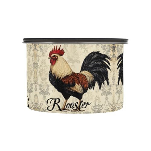Quteprint Stainless Steel Coffee Storage Containers with Airtight Lid, Rooster Vintage 30oz Food Storage Container Kitchen Canister for Tea, Coffee Beans, Ground, Sugar Storage
