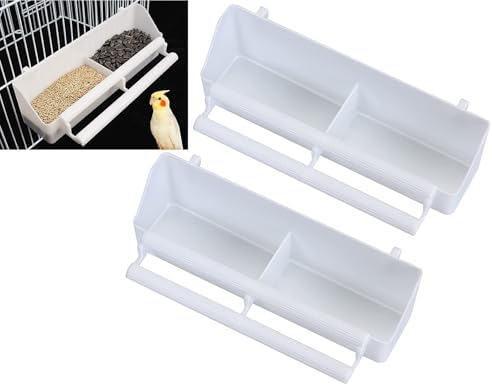 Feeding & Watering Supplies - Lot of 2 Bird Parrot Cage Heavy Duty Double Plastic Seed Water Feeder Cups