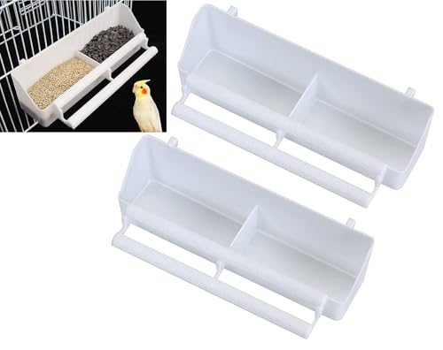Lot of 2 Bird Parrot Cage Heavy Duty Double Plastic Seed Water Feeder Cups