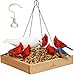 Cedar Wood Platform Tray Bird Feeder 12” - Hanging Bird Feeder for Outside Outdoor - Stainless Steel Cable Mesh Base - Weather Proof Birdfeeder for 10 Years - Longtime Outdoor Lasting Heavy Duty