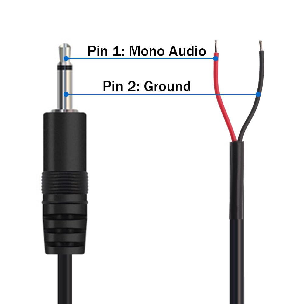 2PCS 3FT 3.5mm 1/8" TS Mono Audio Male Plug to Bare Wire Open End Cable, TS 2Pole Jack Connector to Speaker Wire Pigtail AUX Cable for Headphone Speaker Controller Power amp Repair Replacement
