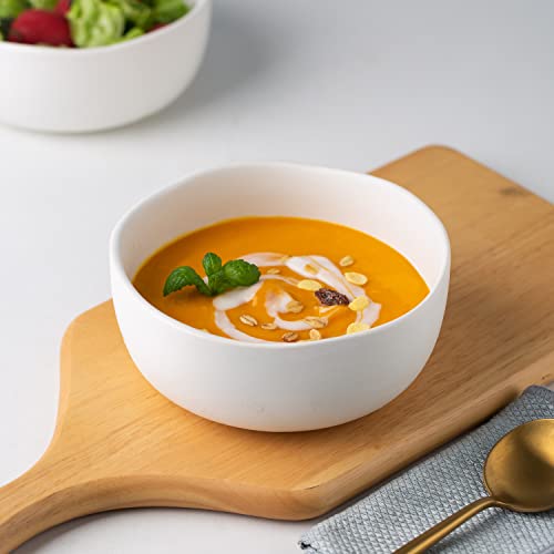 Amorarc Stoneware Cereal Bowls For Kitchen, 28Oz Large Ceramic Soup Bowls Set Of 6 For Meal, Chip-Resistant Kitchen Bowls With Wavy Rim, Reactive Glaze-Matte White #TOP3