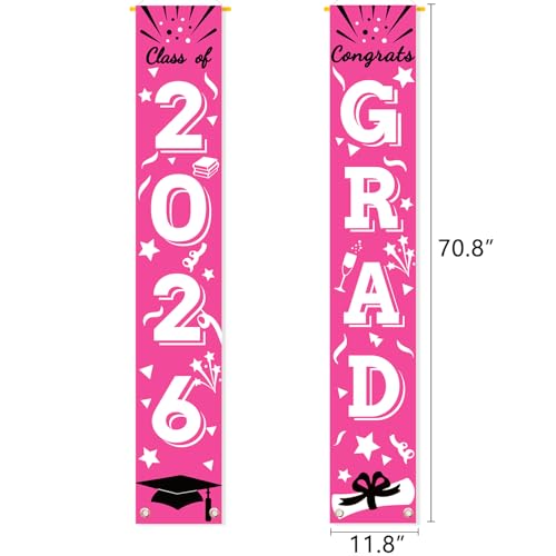 Image of Graduation Porch Banner Class Sign Congrats Grad Hanging Flags High School College University Party Decoration For Front Door Outdoor Deep Pink