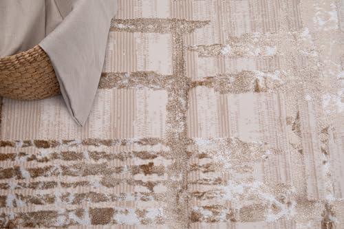 TAPISO Crystal Teppich Kurzflor Glänzend Braun Beige Streifen 200 x 300 cm – Ansicht 3