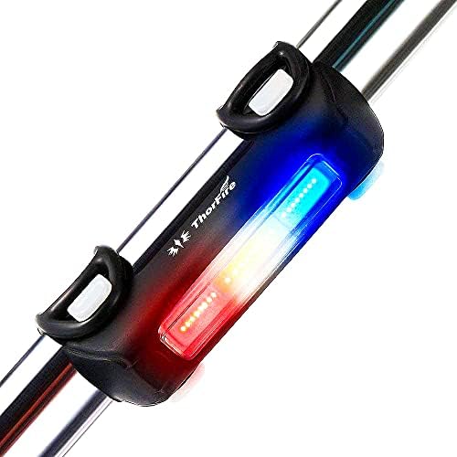 ThorFire Bike Tail Light, USB Rechargeable LED Waterproof Bike Light, Bright Bicycle Rear Cycling Safety Flashlight, 7 Light Modes with Red&Blue&White for Cycling Safety Fits Adult & Kids MTB Bikes
