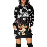 Vestido vintage con estampado de Feliz Navidad para mujer, manga larga, con capucha, vestidos midi de manga larga con bolsillos, sudaderas con capucha para mujer, gráfico, Negro-2, M