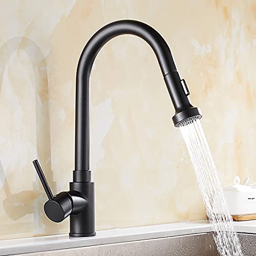Robinet de cuisine extractible 360 noir brossé style ferme pour évier