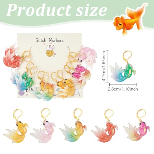 PLIGREAT 12 Pcs Colorful Koi Fish Stitch Marker Set Mini Resin Charms Removable Clasp Locking Stitch Marker for Weaving Sewing Quilting Womens Knitting Gifts DIY Pendants Jewelry Making Accessories - Image 2