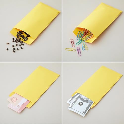 Image of 9X4 Inch (Pack of 100) Laminated Yellow Paper Envelope Ideal For Home Office Business Corporate | For Secure Mailing cheques Letters Documents | Poly Laminated inside | 100 GSM