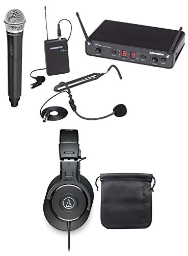 Audiosavings Bundle: Concert SWC288ALL-H All-in-One UHF Beltpack Lavalier Headset Wireless Mic System Bundle with ATH-M30X Professional Studio Monitor Collapsible Headphones (2 Items)