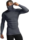 TSLA Men's Thermal Long Sleeve Compression Shirts, Mock/Turtleneck Winter Sports Running Base Layer Top, Heatlock Face Cover Charcoal, X-Large