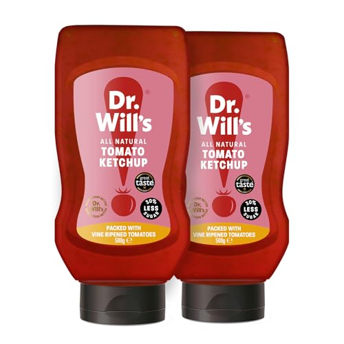 Dr Will's Tomato Ketchup Packed with Vine Ripened Tomatoes | Sugar Free | Tomato Sauce Sweetened Naturally | Vegan and Keto Friendly - 500 g (Pack of 2)