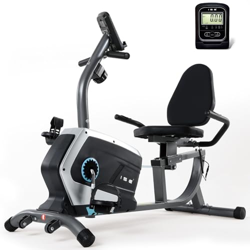 ISE Ergometer Heimtrainer mit Magnetbremssystem, Transporträdern, Pulssensoren und LCD-Display, 8 einstellbare Widerstandsstufen