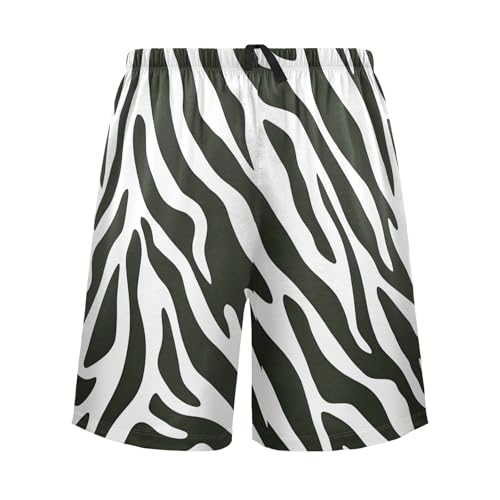 Mens Sleep Shorts Zebra Stripes Print, Elastic Pajama Pants Sleepwear with Pockets S