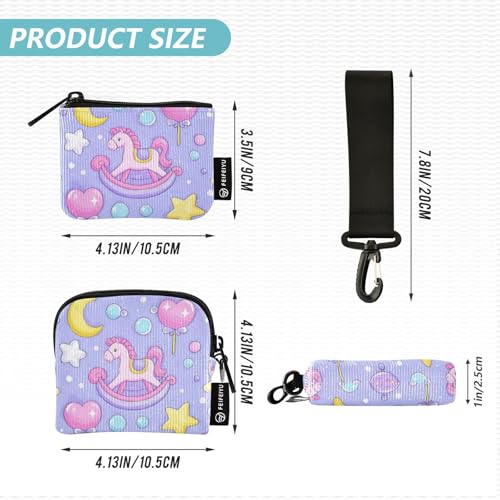 Cute Cartoon Rocking Horse Star Purple Peach Women's Card Cases Change Holder Minimalist Zipper Wallet Coin Bag with Zipper Coin Pocket for Lady 2 Packs tarjetero para Credit4