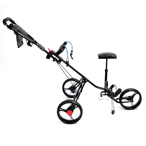 Ailierr Carrinho de golfe dobrável de 3 rodas com suporte de guarda-chuva de assento removível placa