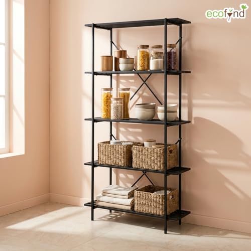 Image of ecofynd Oren Plant Stands for Outdoor Balcony, Flower Pot Stand for Indoor Plants, Large Metal Planter Stand for Living Room, Home Decor, Indoor & Outdoor Plants, 5 Tier, (PS-KR004-BLK)