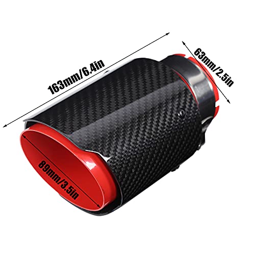 Car Exhaust Pipe Tail Throat, Universal Exhaust Tip Tail Throat, Glossy Carbon Fiber Red Pipe Straight 2.5In Inlet 3.5In Single Outlet For Tail Throat Exhaust Tip Stainless Steel Exhaust Tip Inlet #TOP6